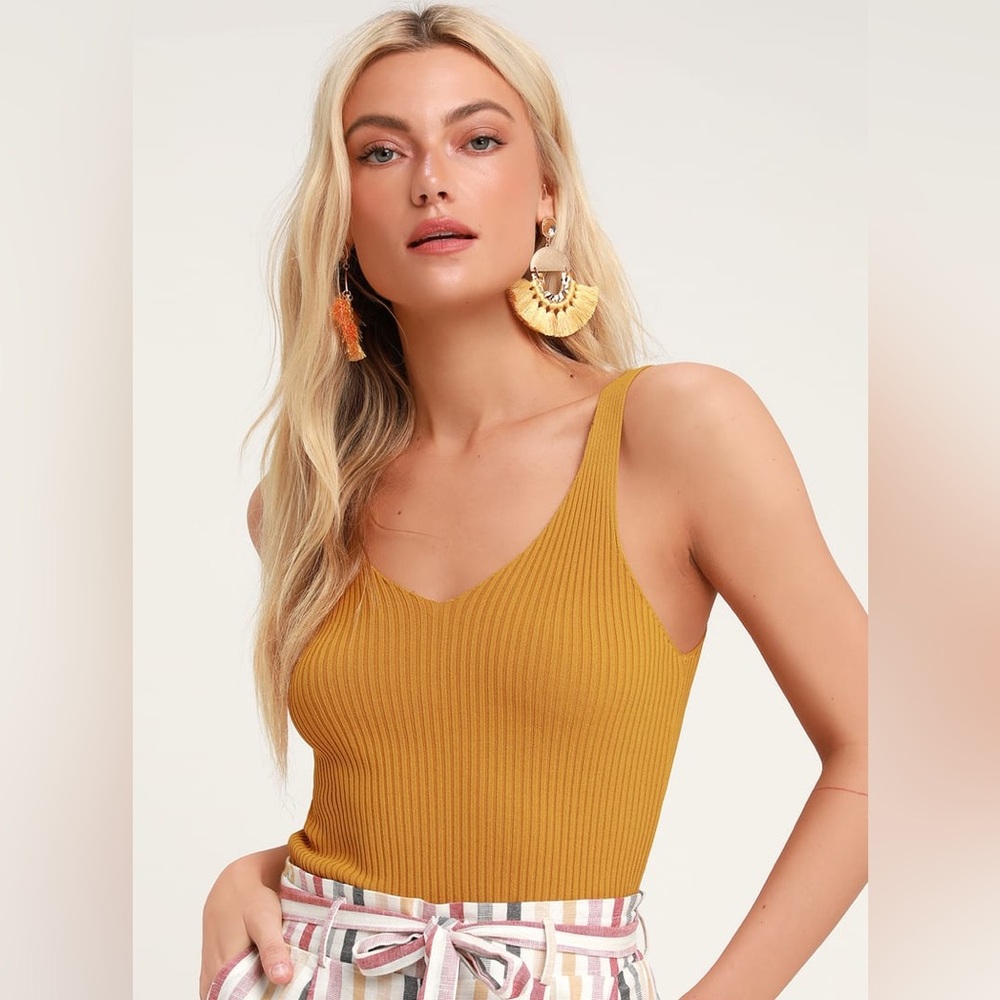Lulus Mustard Yellow Sleeveless Sweater Top